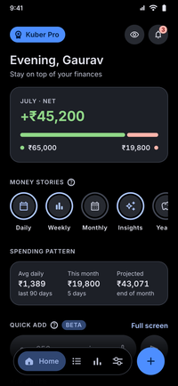 Kuber Home screen